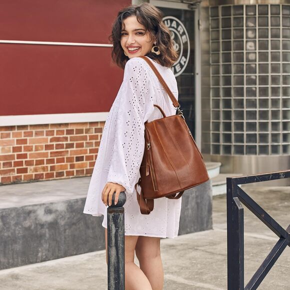 3331 Leather Backpack Purses Antitheft Soft Rucksack Shoulder Bag Medium main image 8